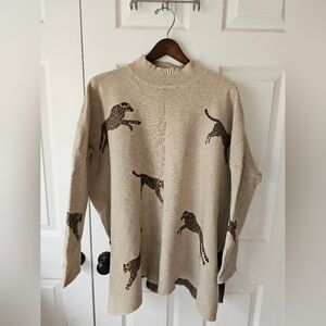 Entro Beige Cheetah Print Turtleneck Sweater